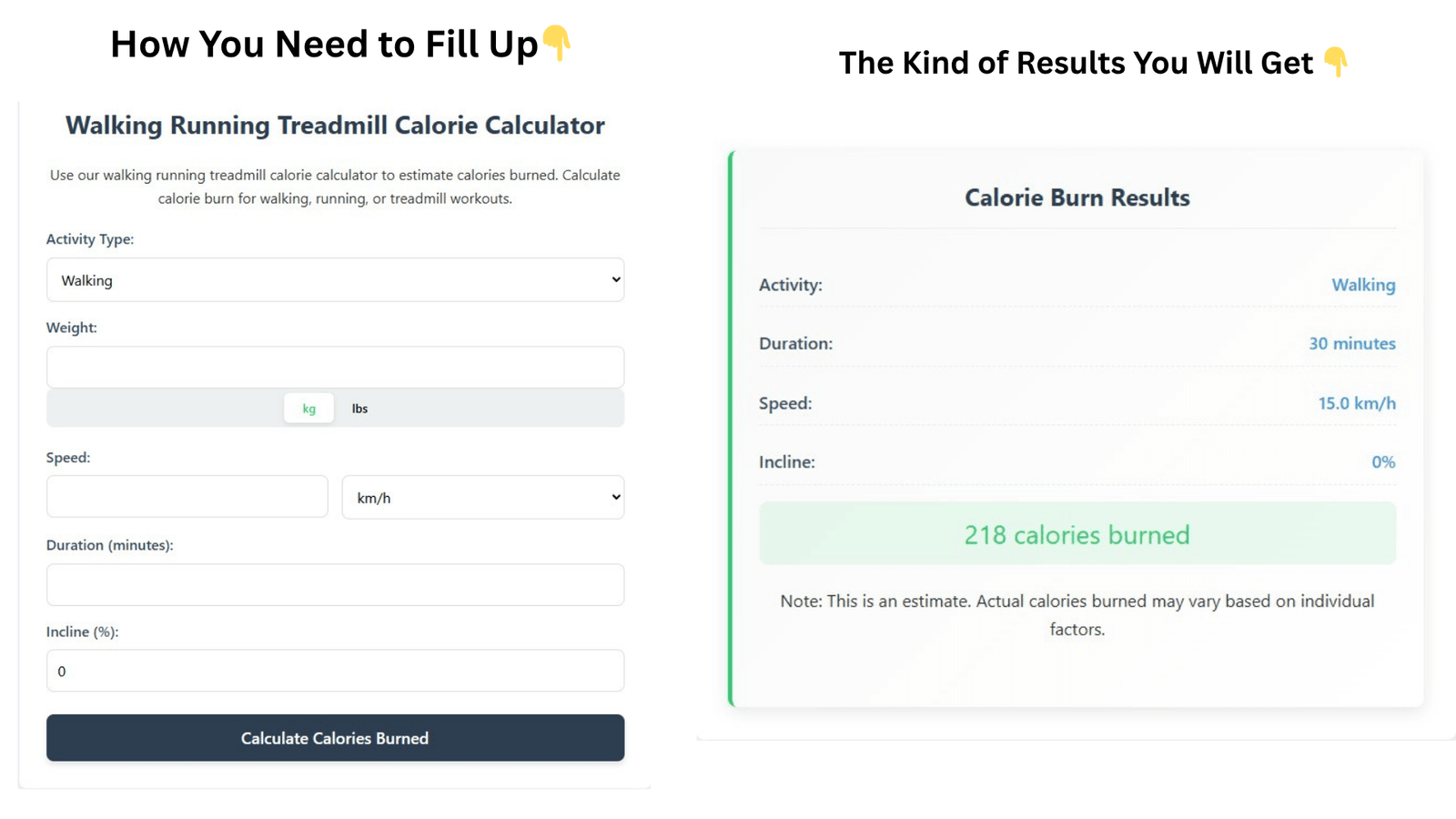 walking running treadmill calorie calculator